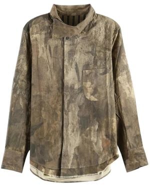 Ziggy Chen Abstract-Print Layered-Hem Shirt - Green