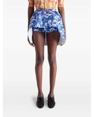 Bally Floral-Print Cutaway Mini Skirt - Blue