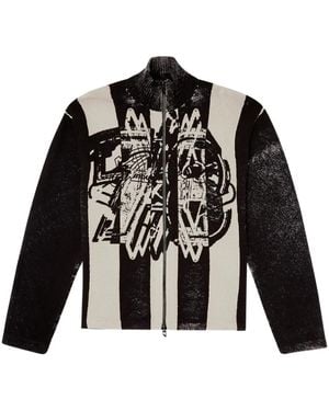 DIESEL Striped Zip-Up Bomber Jacket - Black