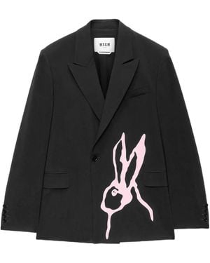 MSGM Rabbit-Print Single-Breasted Blazer - Black