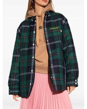 Burberry Check-Pattern Wool Shirt - Blue