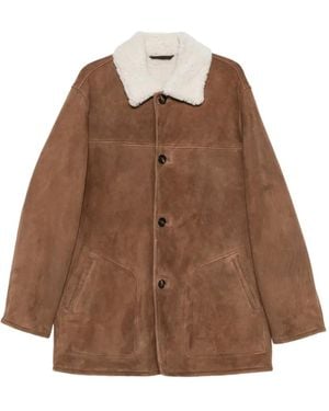 Manzoni 24 Shearling-Collar Suede Coat - Brown