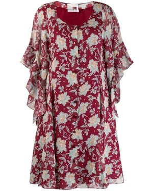 Chloé Floral Frill Sleeve Dress - Red