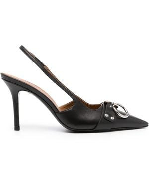 R13 95Mm Slingback Leather Court Shoes - Black