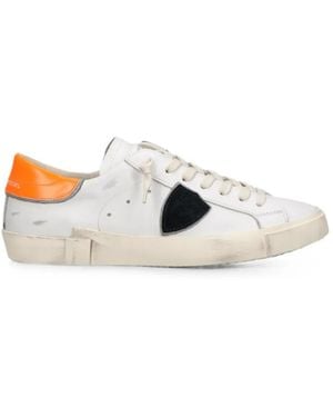 Philippe Model Baskets Prsx En Cuir À Patch Logo - Blanc