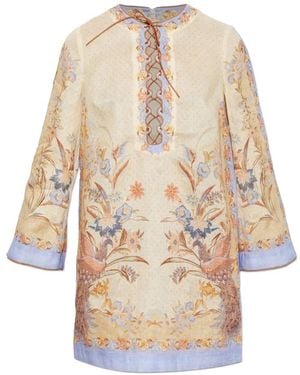 Zimmermann Indra Floral-Print Lace-Up Mini Dress - White
