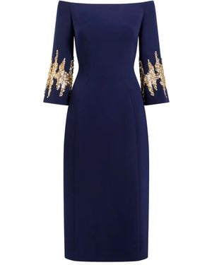 Jenny Packham Aster Sequin-Embellished Off-Shoulder Midi Dress - Blue