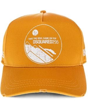 DSquared² Logo-Print Distressed Baseball Cap - Orange
