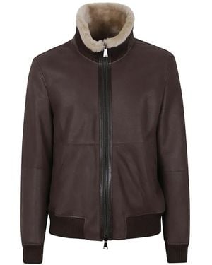 S.W.O.R.D Lederjacke Mit Besatz Aus Shearling - Braun