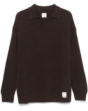 Emporio Armani Fisherman's-Knit Polo Shirt - Brown
