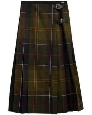 Barbour Tartan-Check Pleated Midi Skirt - Green