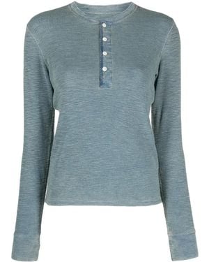 RRL Long-Sleeved Fine-Ribbed T-Shirt - Blue