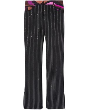Emilio Pucci Rhinestone-Embellished Pinstripe Trousers - Black