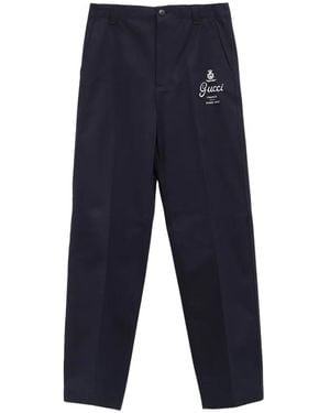 Gucci Belt-Loop Logo-Print Pants - Blue