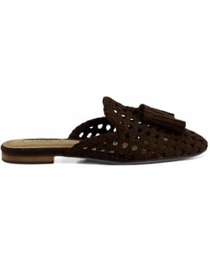 Corina M6160 Woven Tassel-Detail Flat Mules - Black
