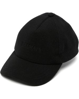 Balmain Gorra De Lana Con Logo Bordado - Negro
