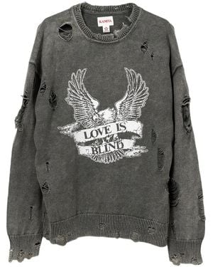 KAMIYA Eagle Print Distressed Sweatshirt - Grey