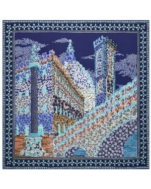 Ferragamo Palazzo-Print Silk Foulard Scarf - Blue