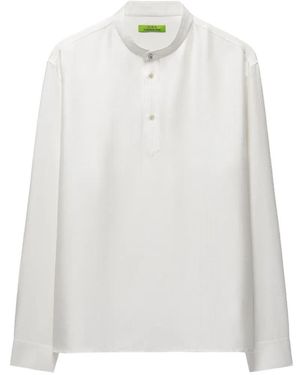 Shanghai Tang Herringbone-Weave Half-Placket T-Shirt - White