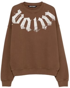 Palm Angels Big Neck Logo Printed Sweatshirt - Brown