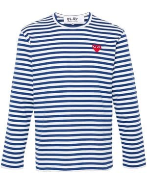 COMME DES GARÇONS PLAY T-Shirt Rayé En Coton À Patch Cœur - Bleu