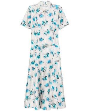 Tory Burch Floral-Print Flared Shirt Dress - Blue