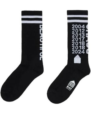 Dover Street Market Logo-Embroidered Striped-Trim Socks - Black