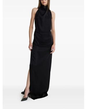 MOOS STUDIO Allure High-Neck Side-Slit Maxi Dress - Black