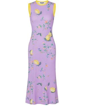 Moschino Floral-Print Sleeveless Midi Dress - Purple