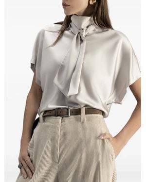 Brunello Cucinelli Kurzärmelige Bluse Mit Schleifenkragen - Grau