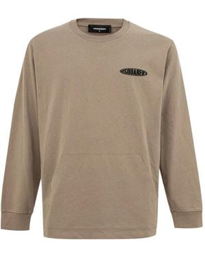 DSquared² Logo-Print Kangaroo-Pocket T-Shirt - Natural