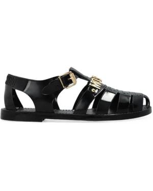 Moschino Logo-Plaque Sandals - Black