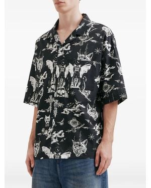 FIVE CM Buttoned Graphic Print Shirt - Black