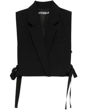 Lutz Huelle Section Cropped Side-Tie Top - Black