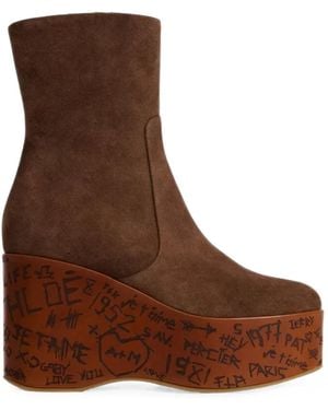 Chloé Maxime Scribble-Print Platform Ankle Boots - Brown