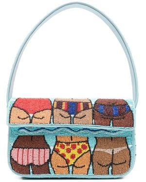 STAUD Tommy Beaded Tote Bag - White
