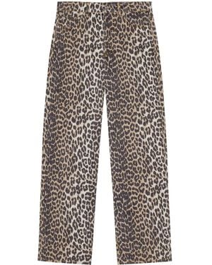 Ganni Leopard-Print Trousers - Grey