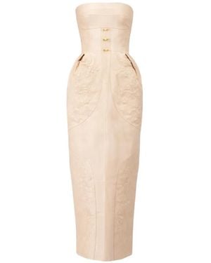 Georges Hobeika Corsage-Midikleid Mit Blumen - Weiß