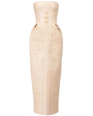 Georges Hobeika Corsage-Midikleid Mit Blumen - Weiß