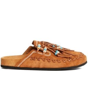 Alanui Round-Toe Beaded Mules - Brown