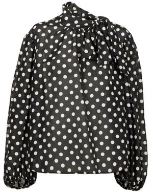 Hannes Roether Polka-Dot Tie-Neck Blouse - Black
