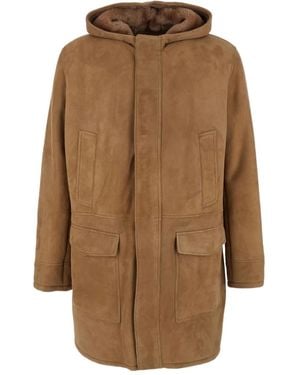 Arma Mias Hooded Suede Coat - Brown