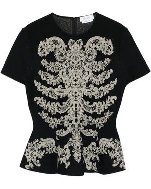 McQueen Jacquard Peplum Hem T-Shirt - Black