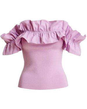 Essentiel Antwerp Ruffled-Neck Off-Shoulder Top - Pink
