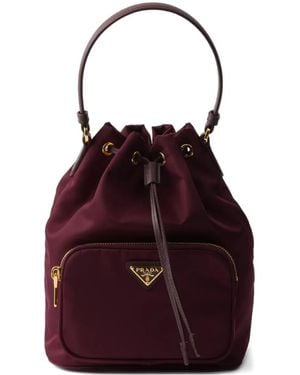 Prada Leather-Handle Drawstring Bucket Bag - Red