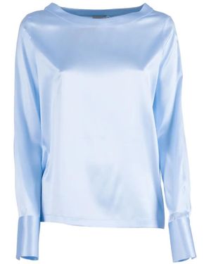 Mazzarelli Satin-Finish Long-Sleeved Blouse - Blue