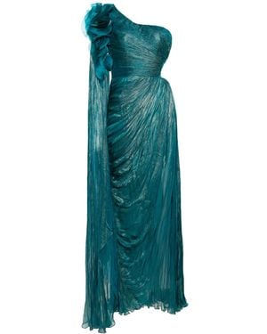 IRIS SERBAN Floral-Appliqué One-Shoulder Gown - Green