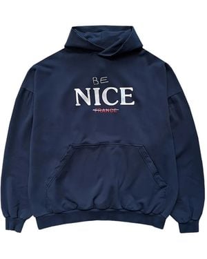 Balenciaga Printed Distressed Hoodie - Blue