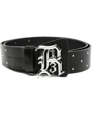 R13 Studded Logo-Buckle Belt - Black