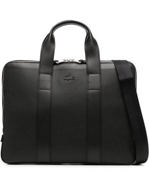 Lacoste Chantaco Logo-Embossed Leather Laptop Bag - Black